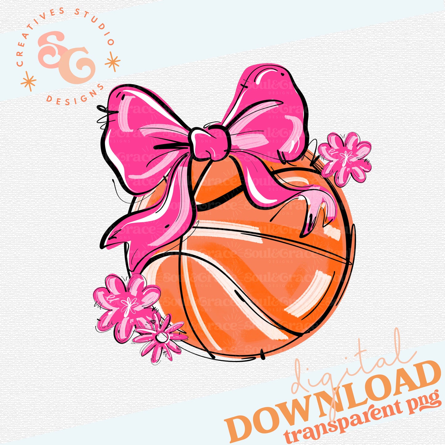 PINK PLAY BALL BASKETBALL BOW WITH FLOWERS