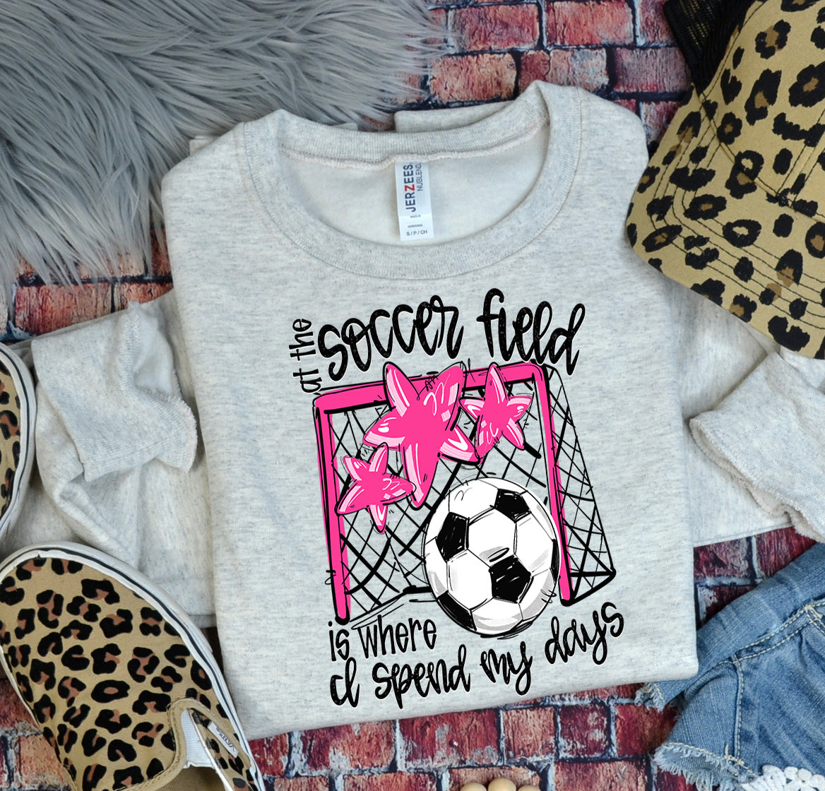PINK AT THE SOCCER FIELD IS WHERE I SPEND MY DAYS