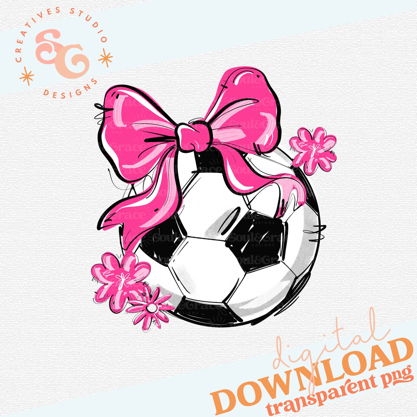 PINK PLAY BALL SOCCER BOW WITH FLOWERS
