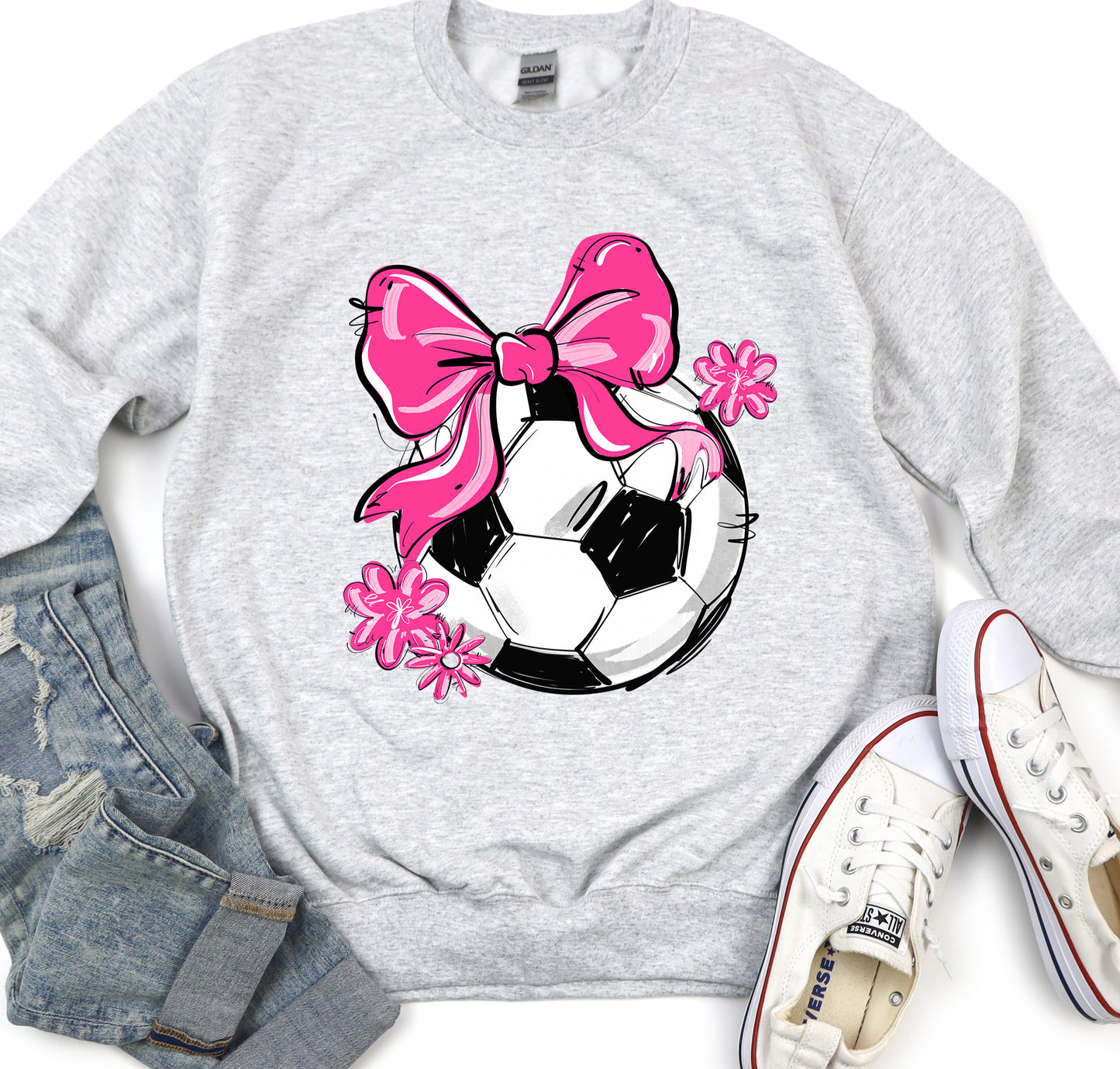 PINK PLAY BALL SOCCER BOW WITH FLOWERS