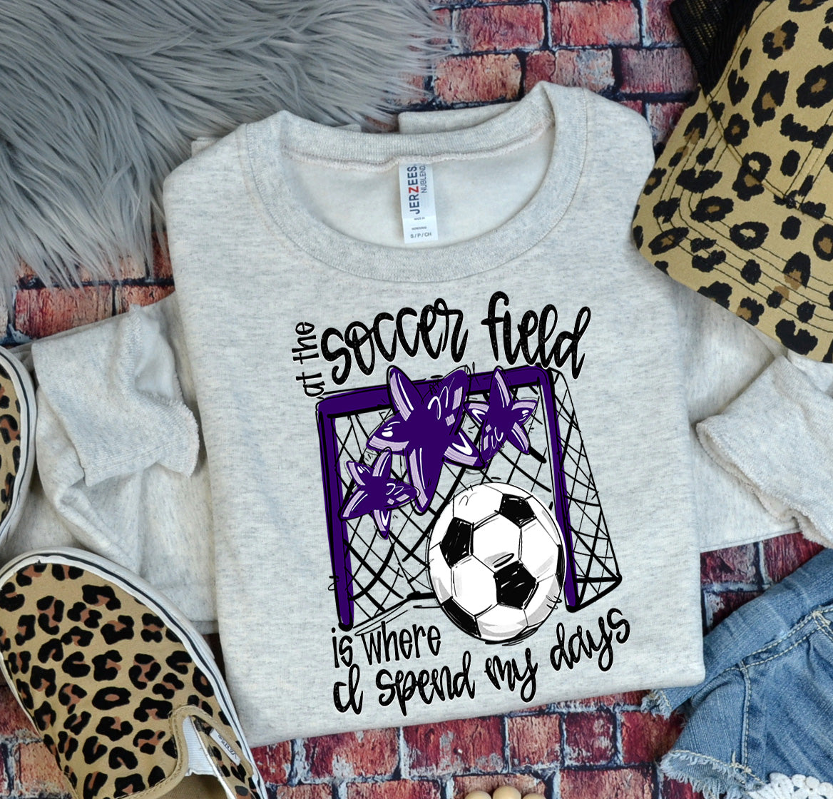 PURPLE AT THE SOCCER FIELD IS WHERE I SPEND MY DAYS