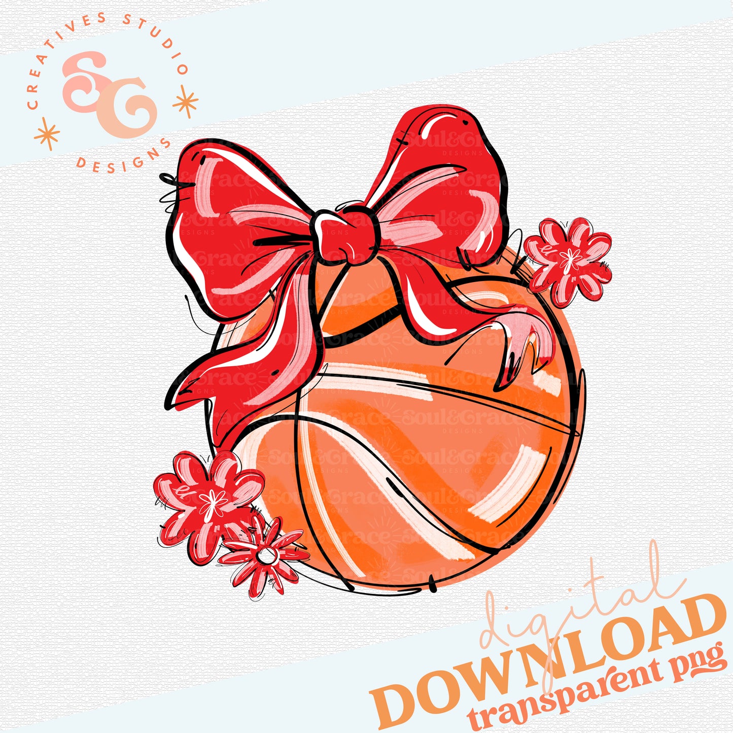 RED PLAY BALL BASKETBALL BOW WITH FLOWERS