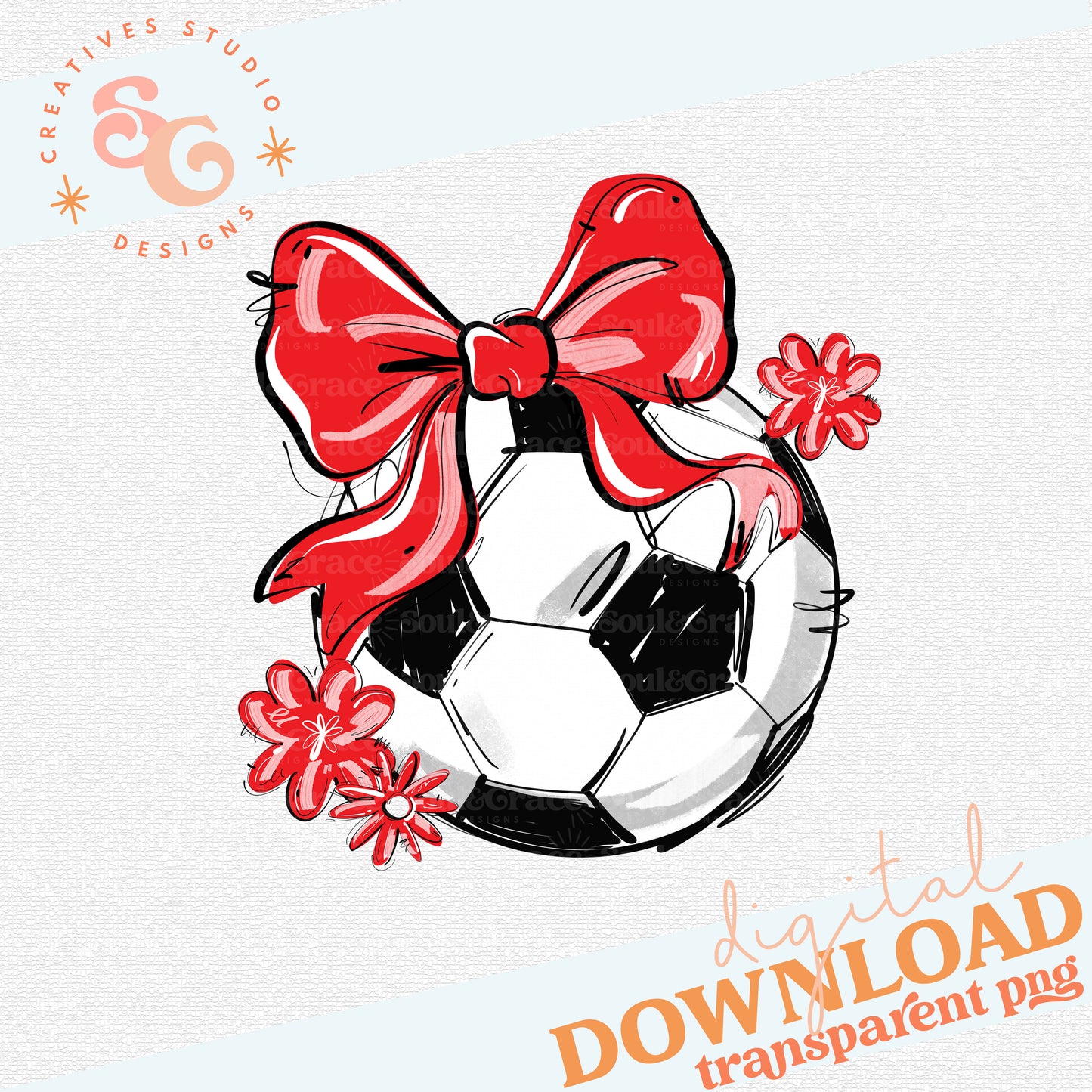 RED PLAY BALL SOCCER BOW WITH FLOWERS
