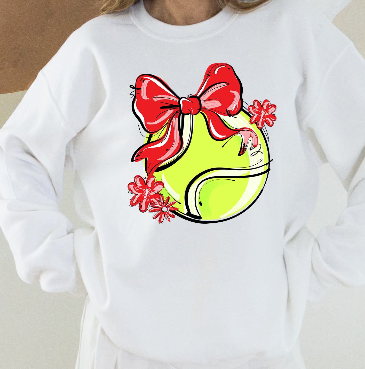 RED PLAY BALL TENNIS BOW WITH FLOWERS