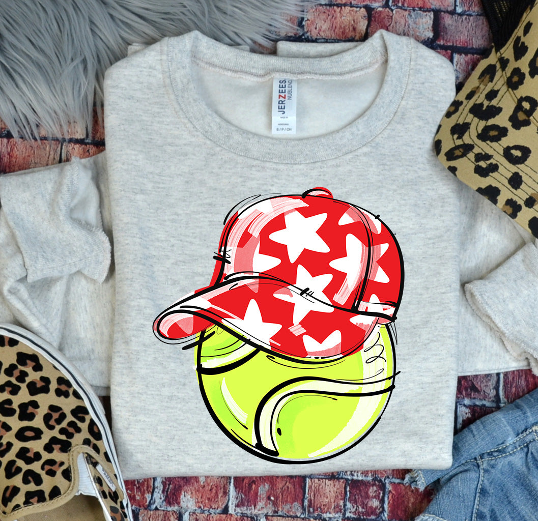 RED PLAY BALL HAPPY FACE TENNIS