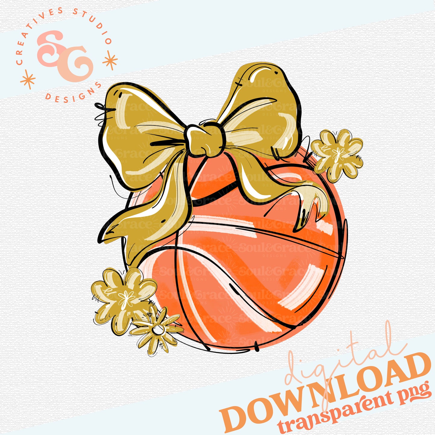VEGAS PLAY BALL BASKETBALL BOW WITH FLOWERS