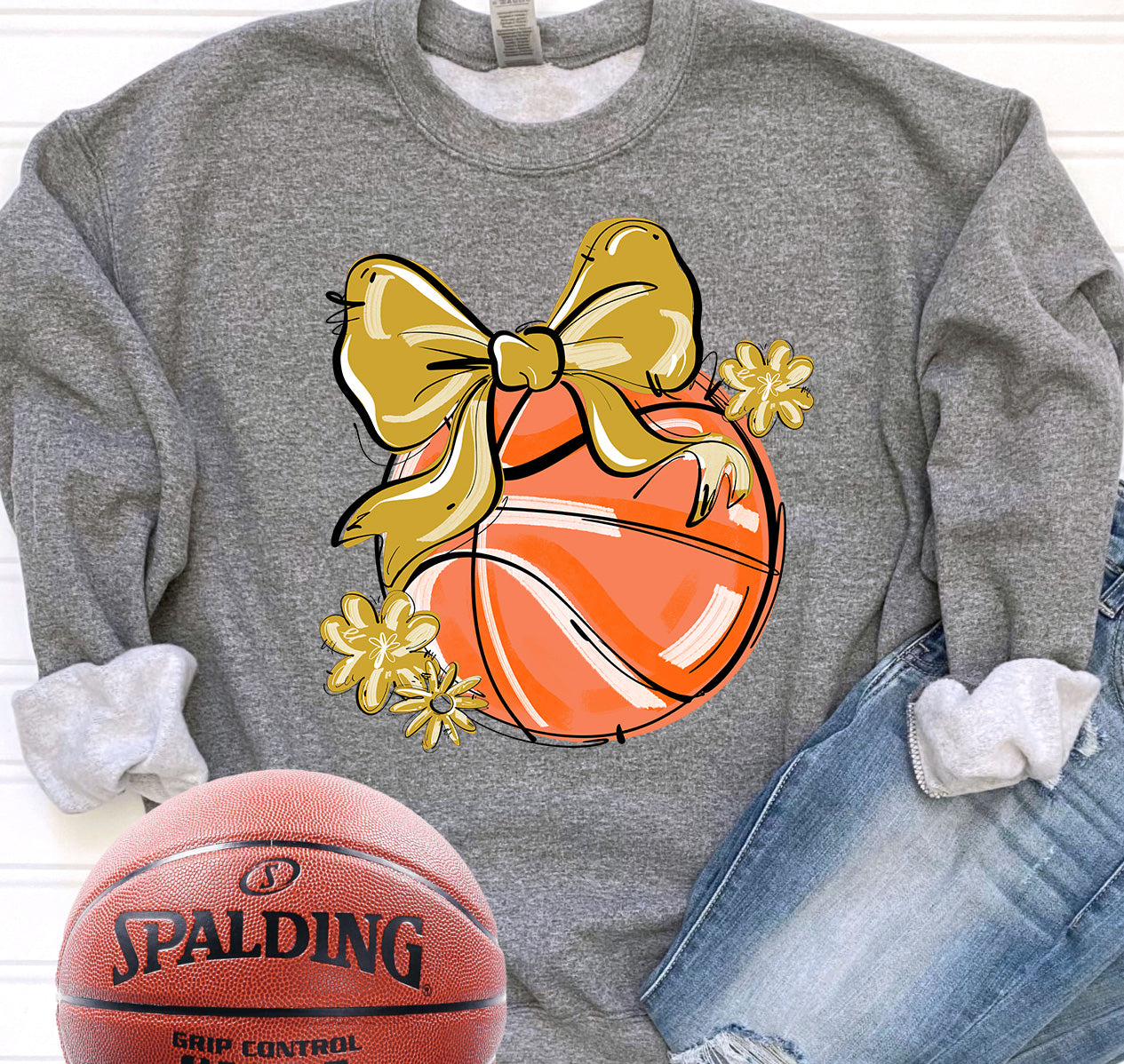 VEGAS PLAY BALL BASKETBALL BOW WITH FLOWERS