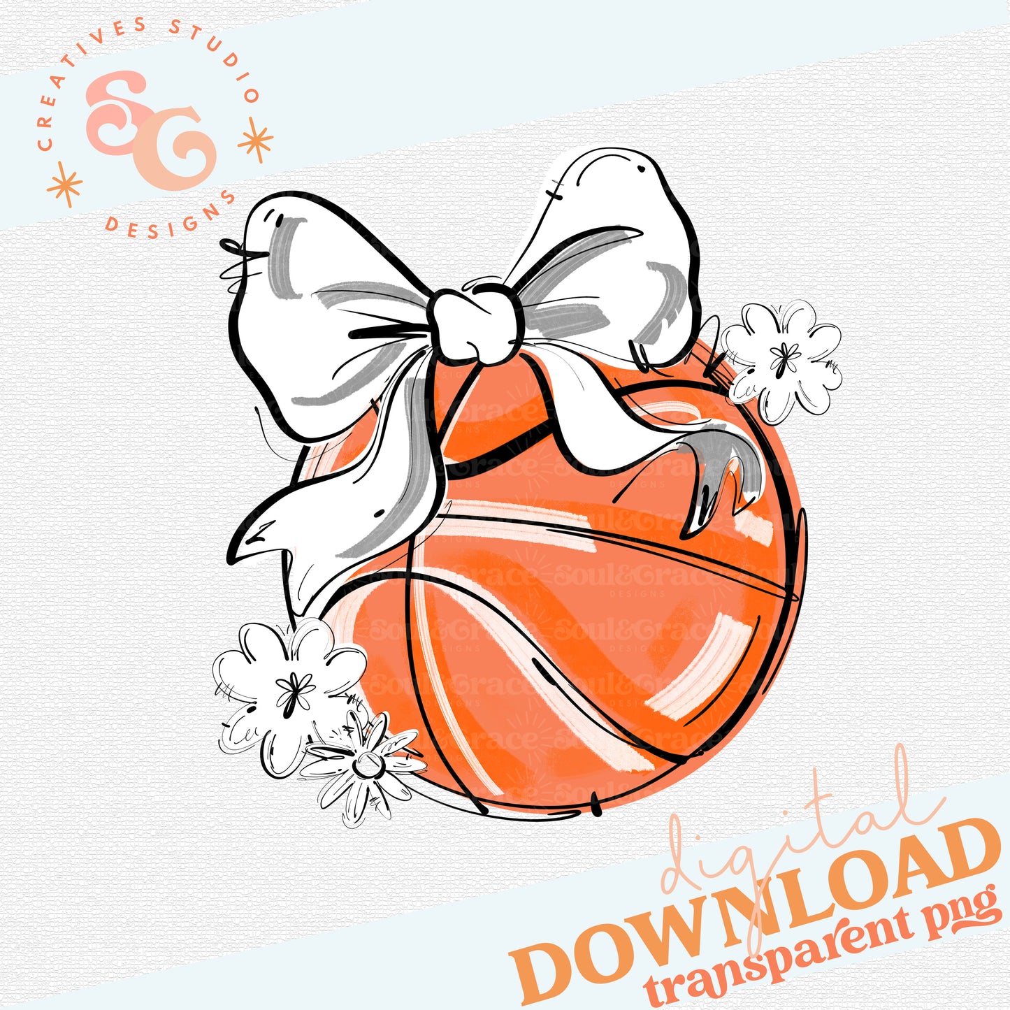 WHITE PLAY BALL BASKETBALL BOW WITH FLOWERS