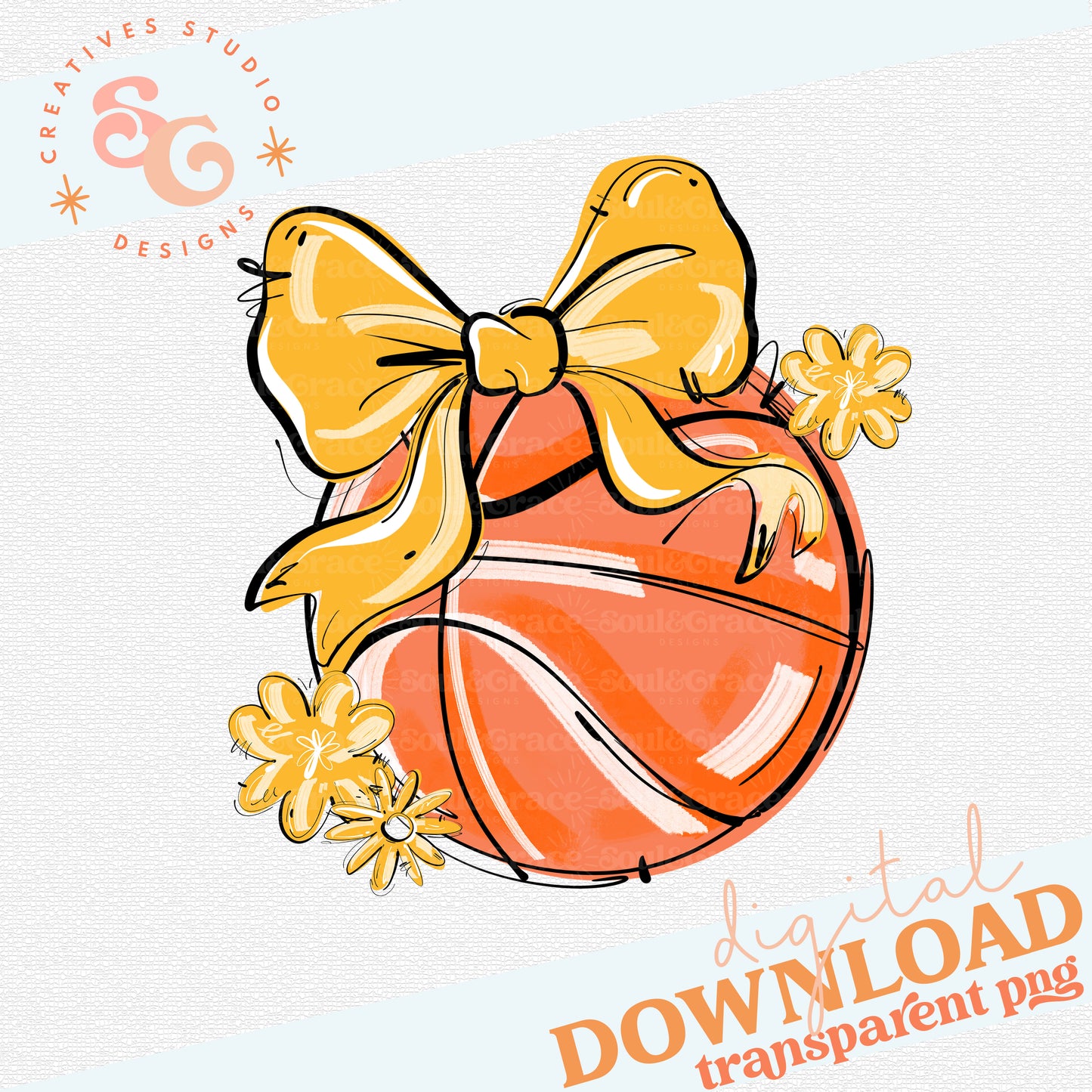 YELLOW PLAY BALL BASKETBALL BOW WITH FLOWERS