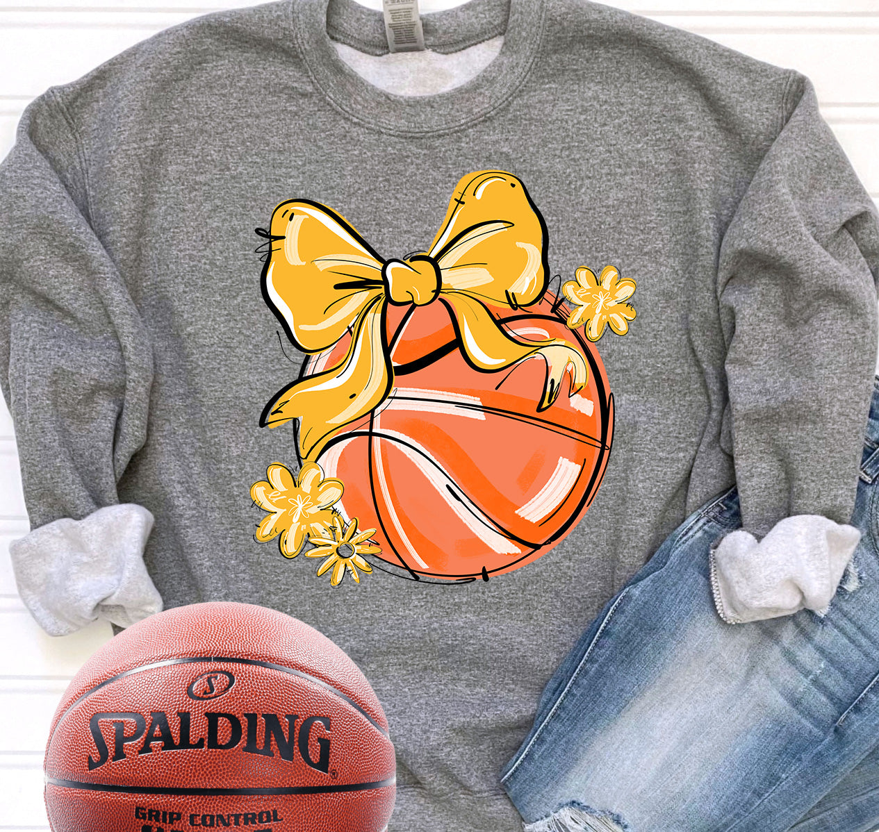YELLOW PLAY BALL BASKETBALL BOW WITH FLOWERS