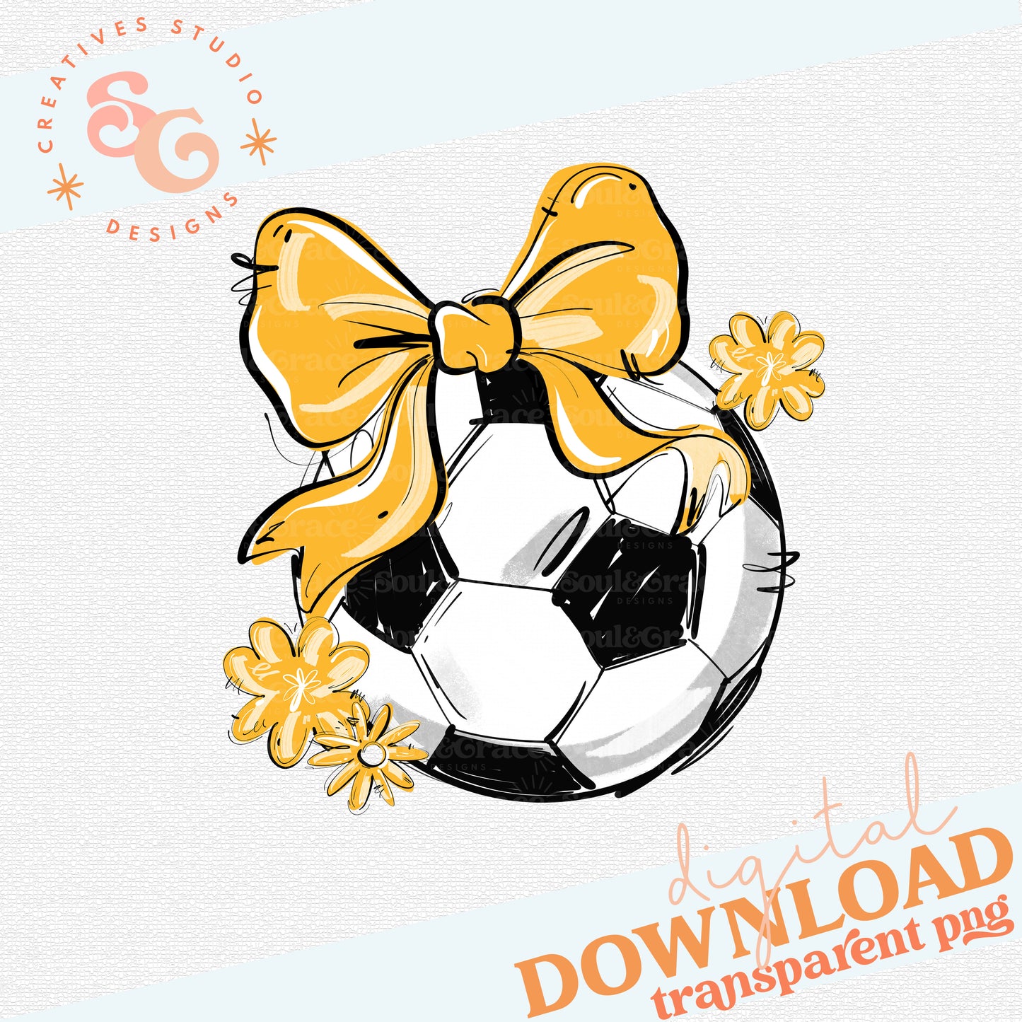YELLOW PLAY BALL SOCCER BOW WITH FLOWERS