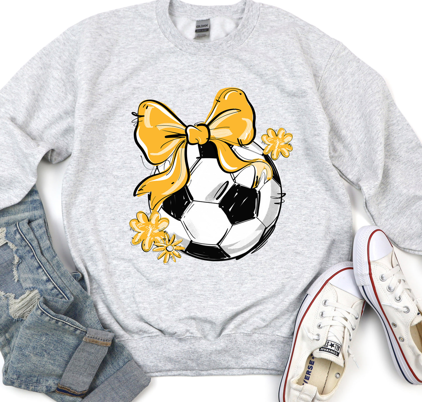 YELLOW PLAY BALL SOCCER BOW WITH FLOWERS
