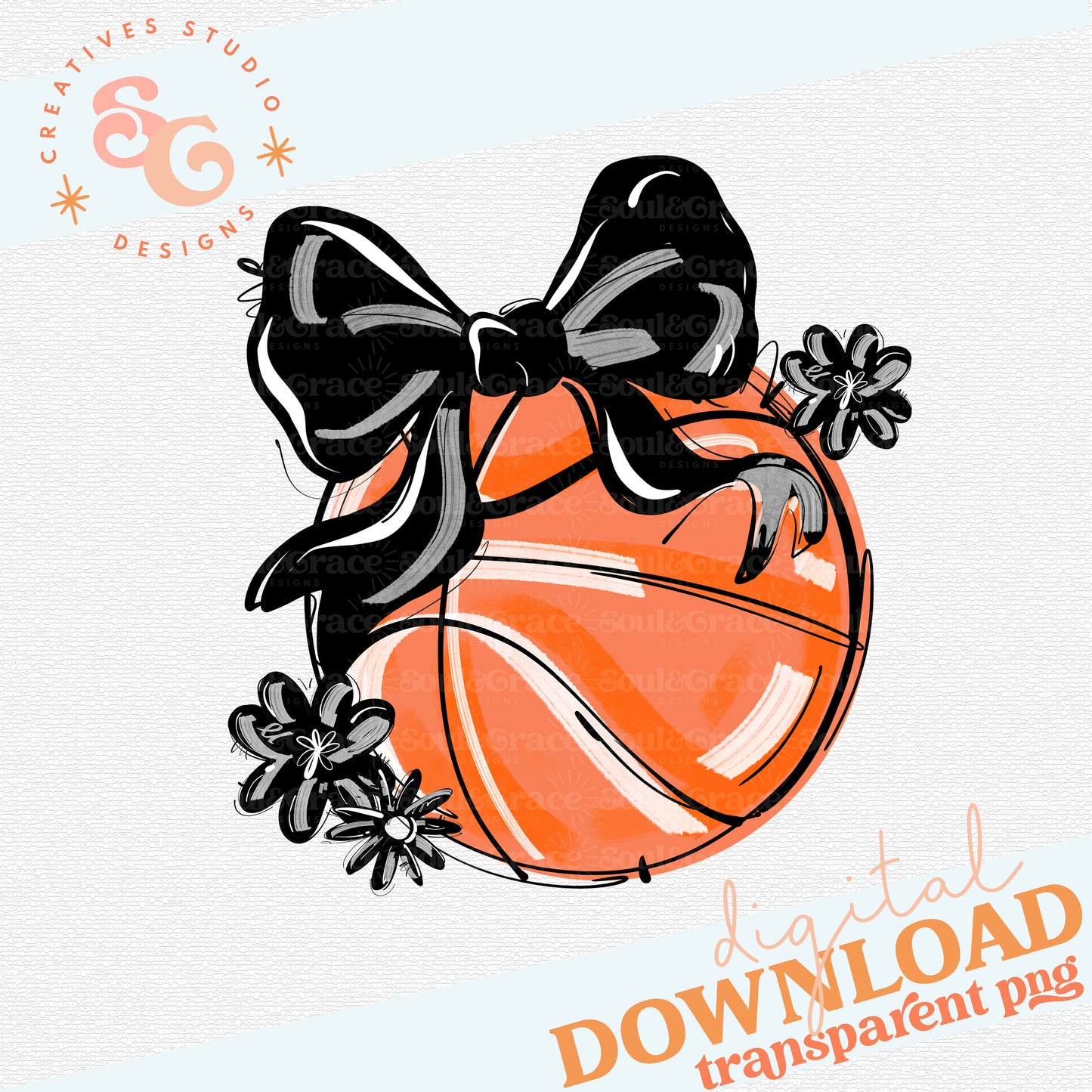 BLACK PLAY BALL BASKETBALL BOW WITH FLOWERS