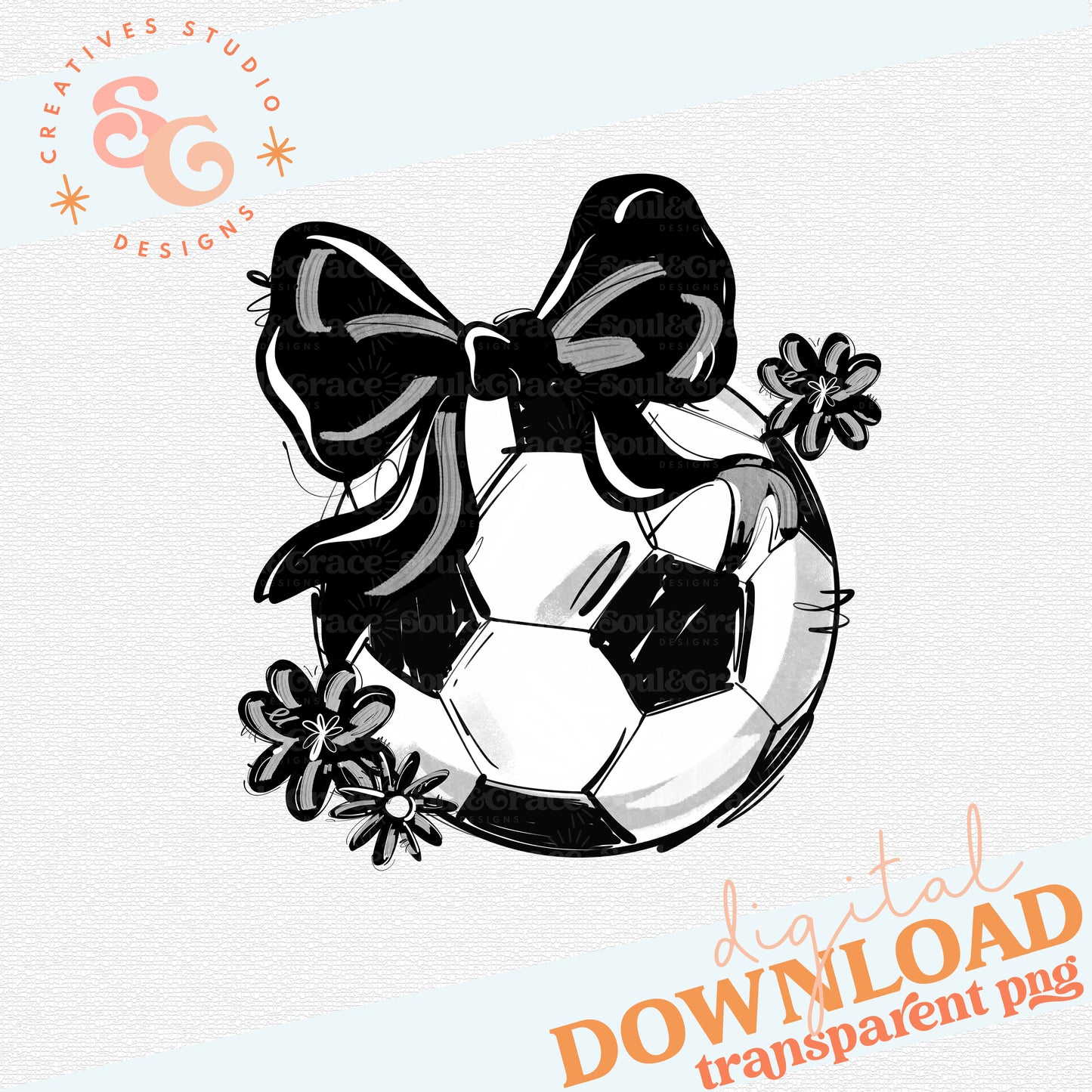 BLACK PLAY BALL SOCCER BOW WITH FLOWERS
