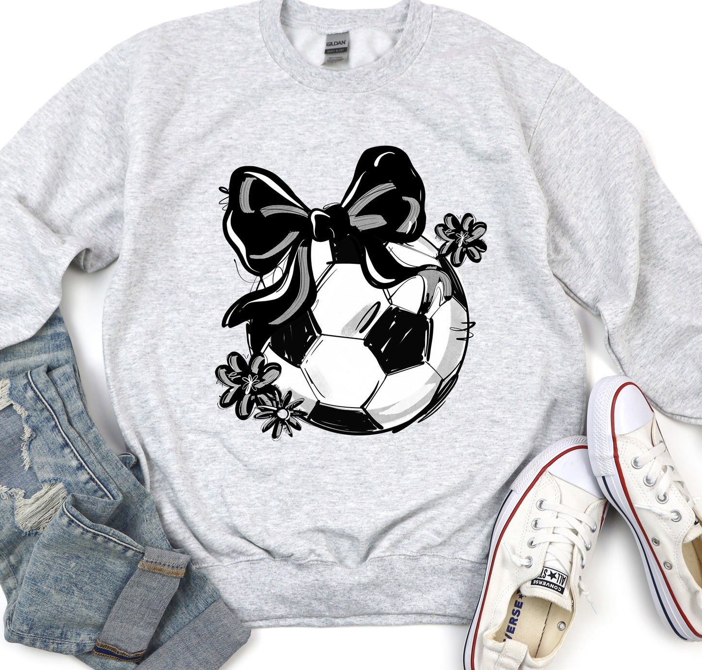 BLACK PLAY BALL SOCCER BOW WITH FLOWERS