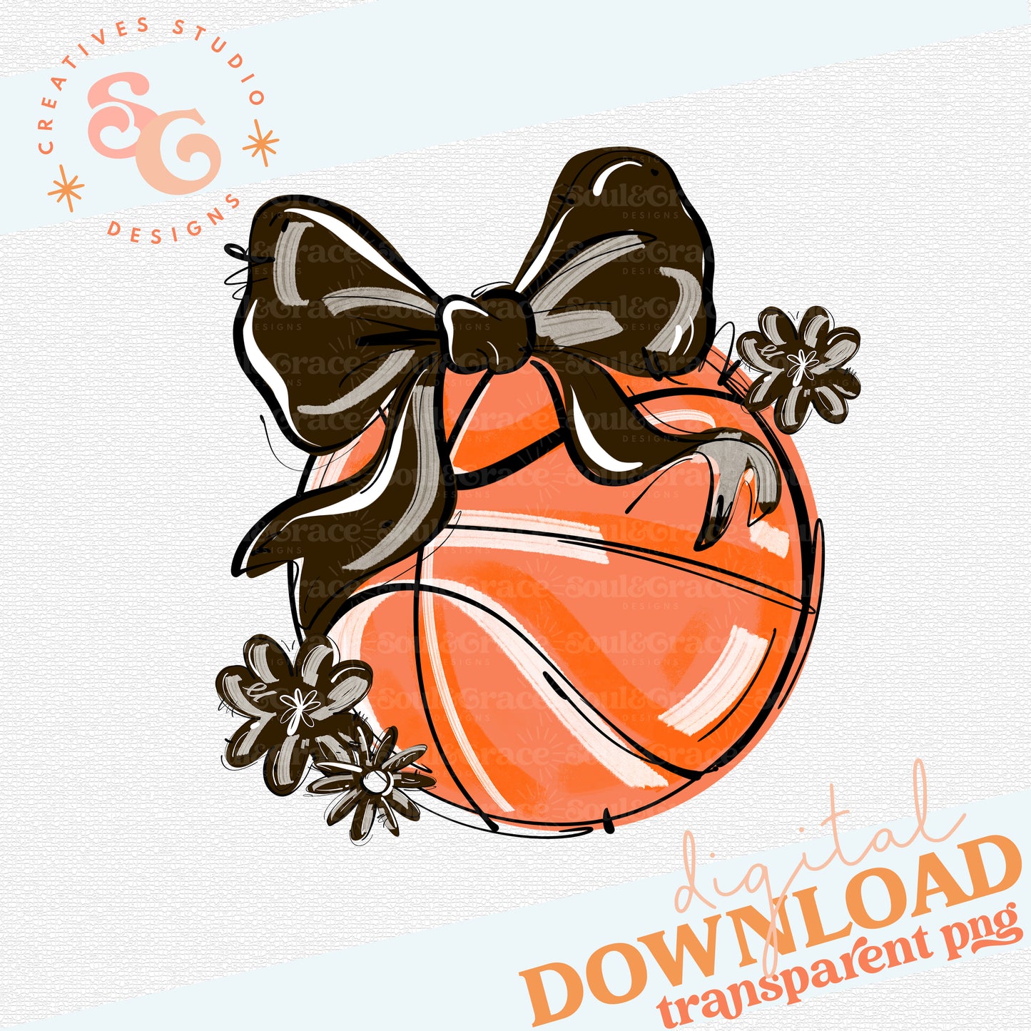 BROWN PLAY BALL BASKETBALL BOW WITH FLOWERS
