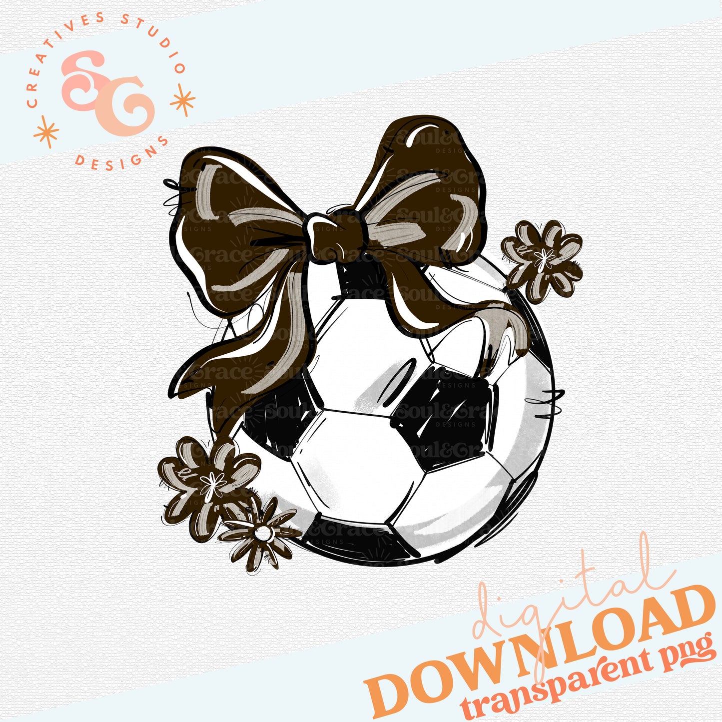 BROWN PLAY BALL SOCCER BOW WITH FLOWERS