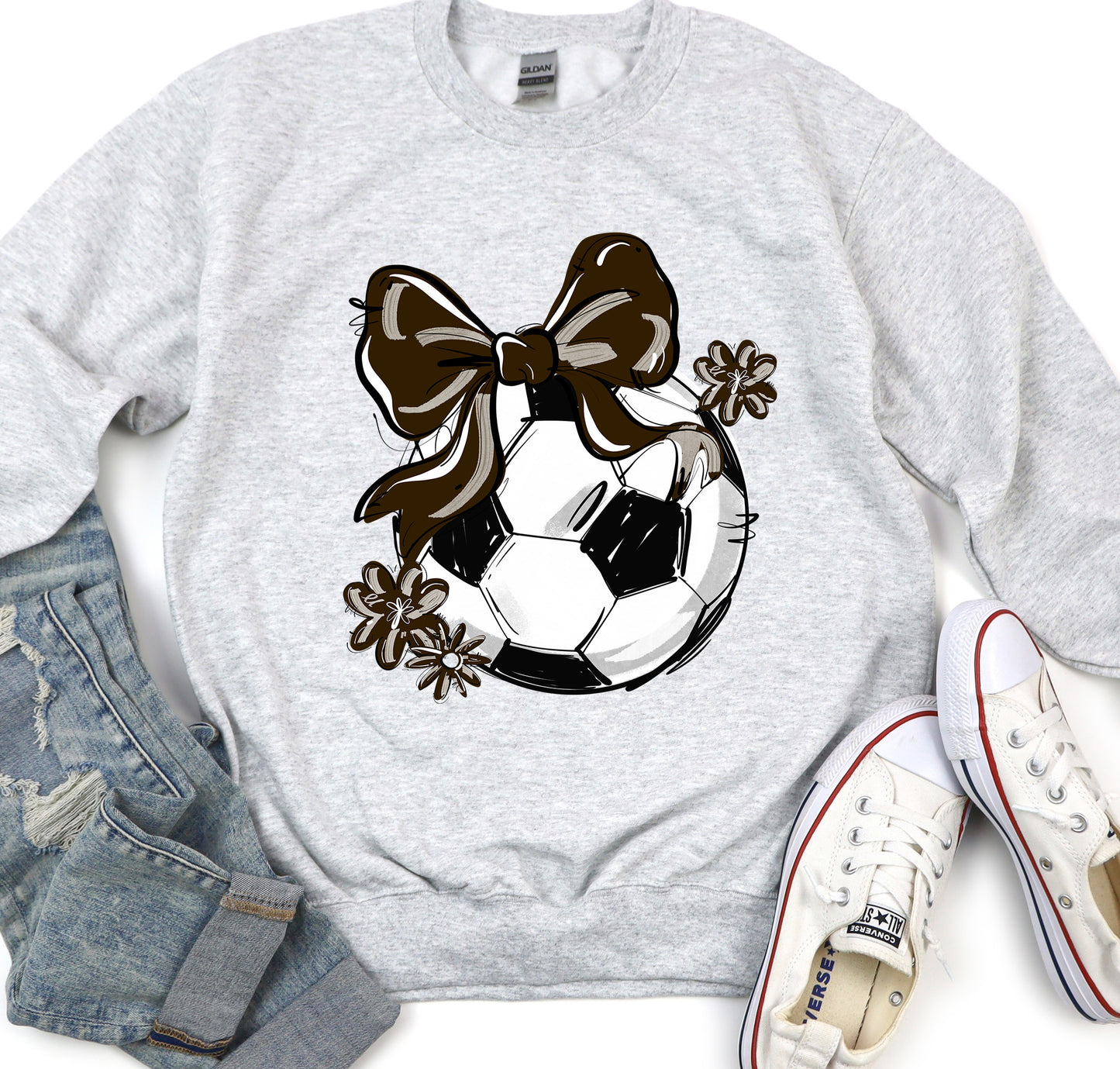BROWN PLAY BALL SOCCER BOW WITH FLOWERS