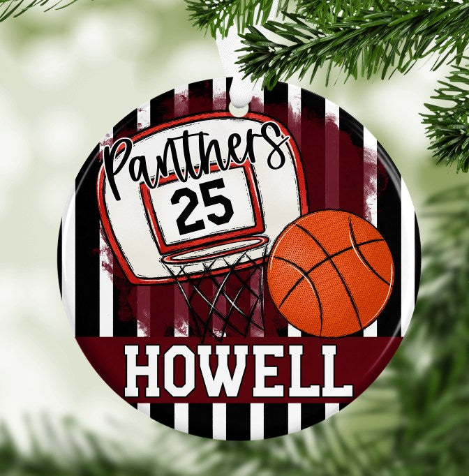 Basketball Bag Tag - Door Hanger - Ornament - Maroon