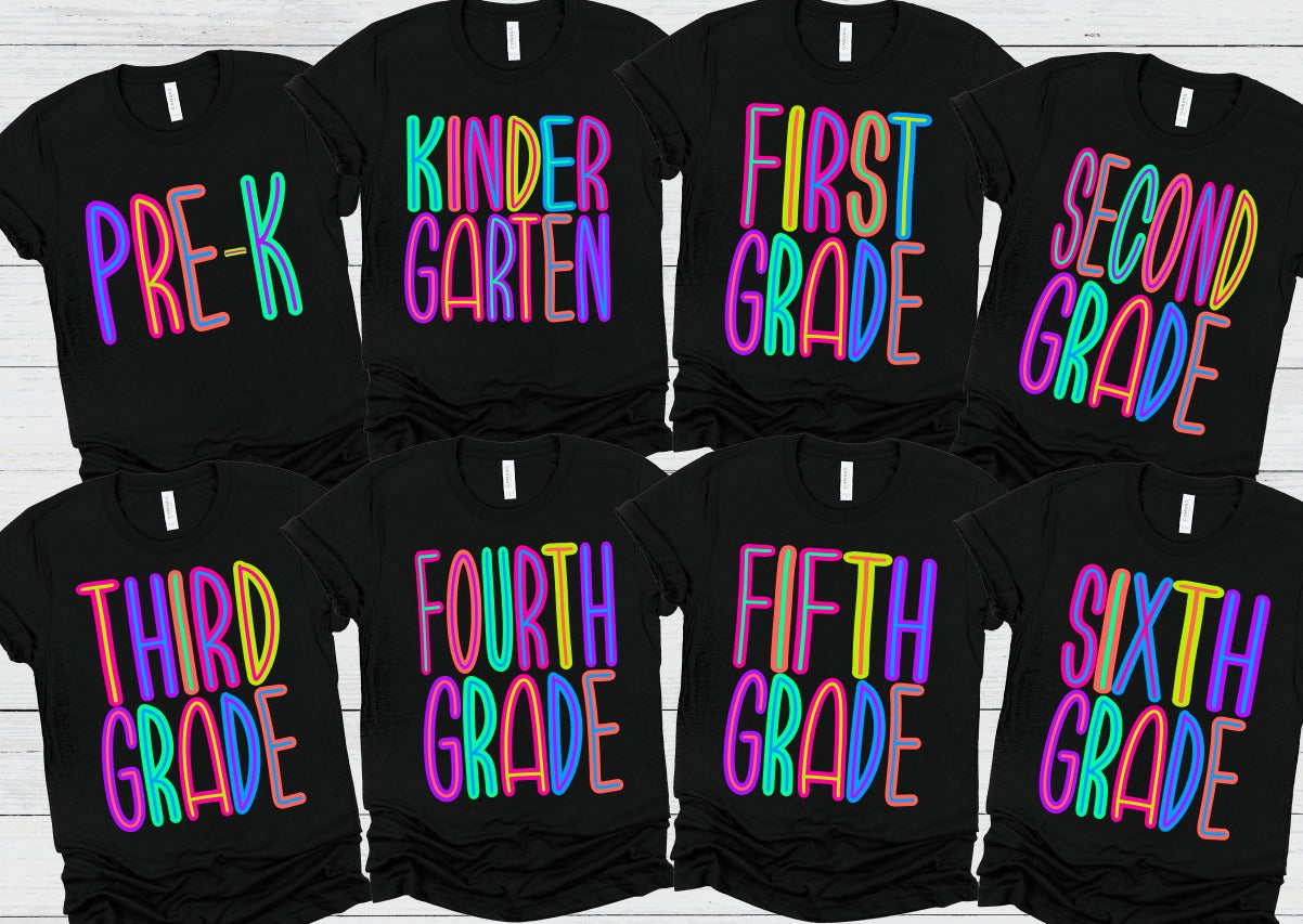 Back to School Bright Colors Grade Levels - PreK through Sixth