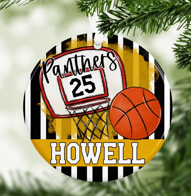 Basketball Bag Tag - Door Hanger - Ornament - Yellow