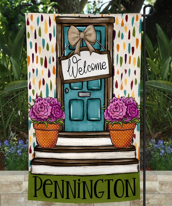 Welcome Door with Flowers Garden Flag