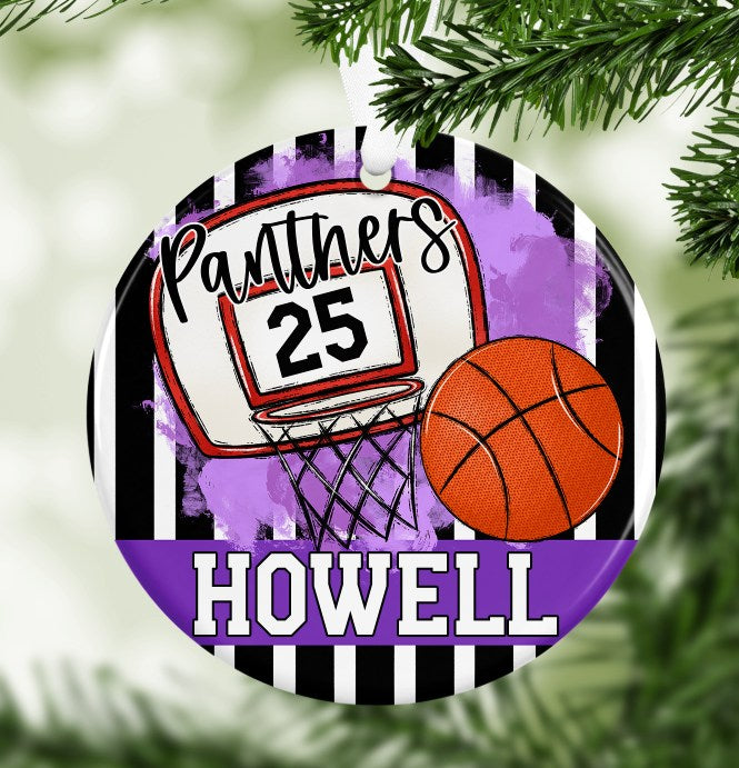 Basketball Bag Tag - Door Hanger - Ornament - Purple