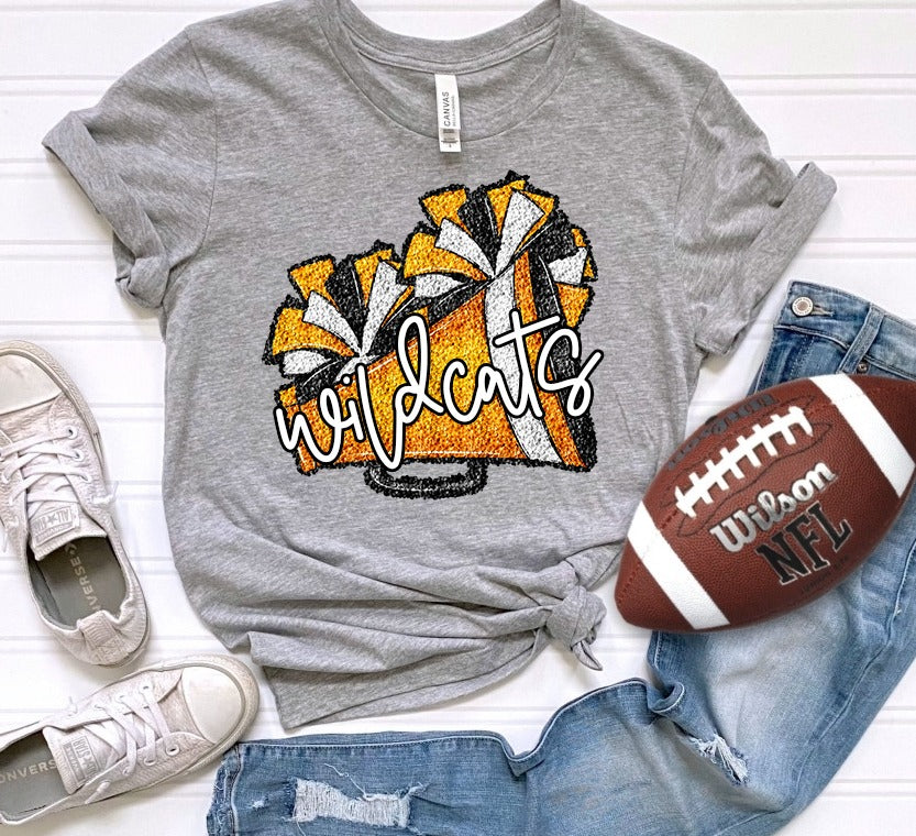 Cheer Megaphone and Poms Faux Sequin - Yellow Gold