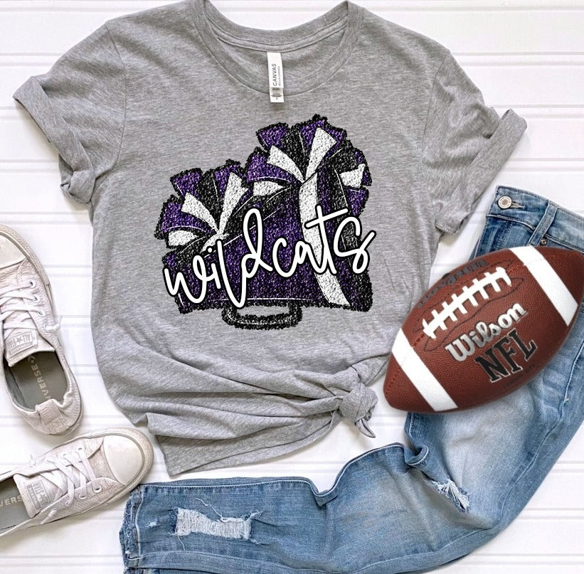 Cheer Megaphone and Poms Faux Sequin - Purple