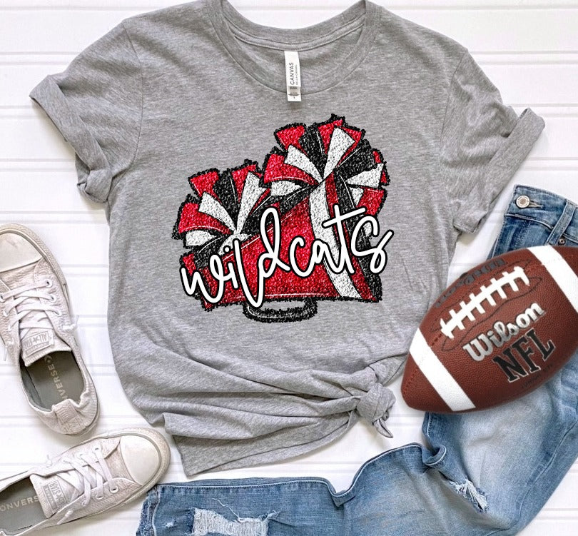 Cheer Megaphone and Poms Faux Sequin - Red