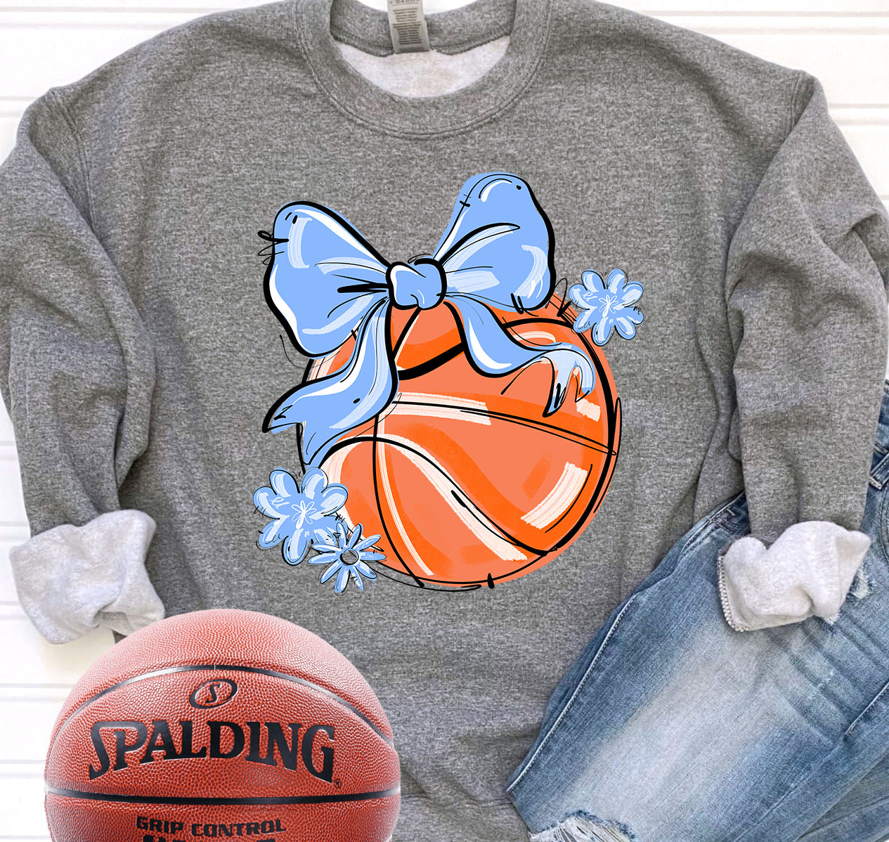 COLUMBIA PLAY BALL BASKETBALL BOW WITH FLOWERS