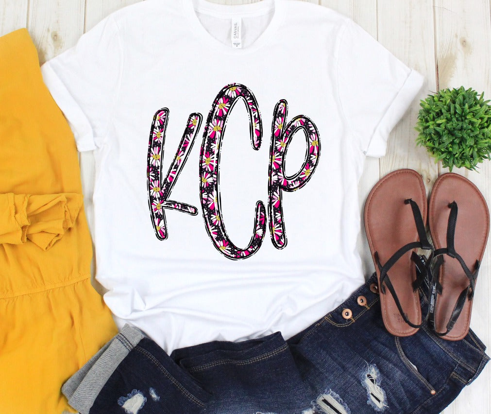 Black and Brights Floral Three Letter Doodle Monogram - SAG Exclusive