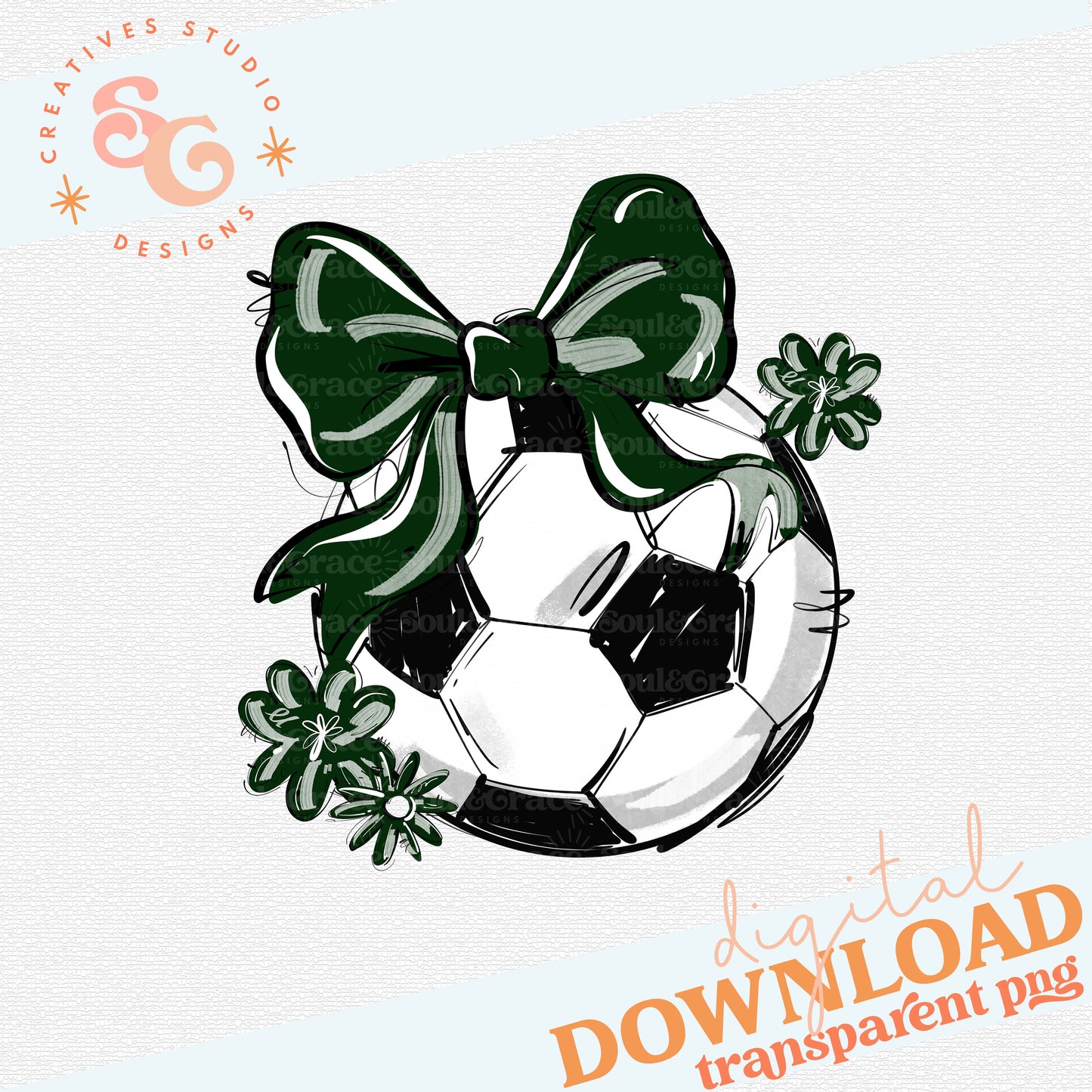 DARK GREEN PLAY BALL SOCCER BOW WITH FLOWERS
