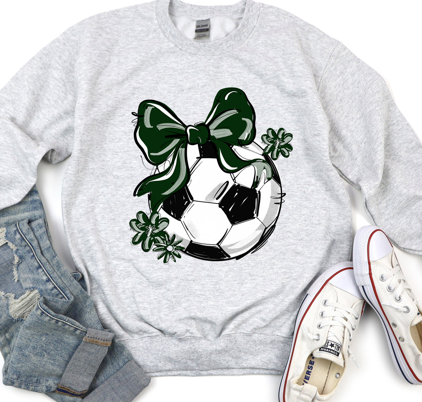 DARK GREEN PLAY BALL SOCCER BOW WITH FLOWERS