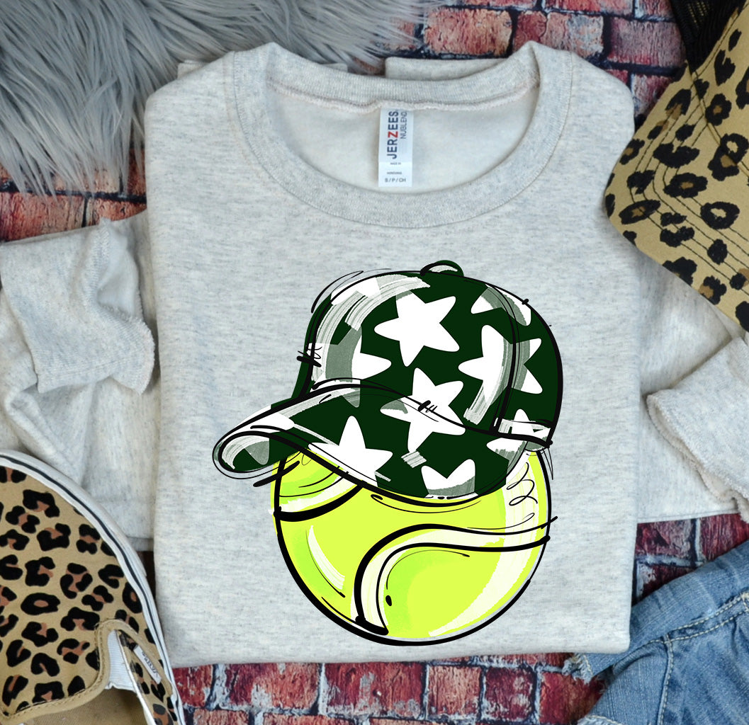 DARK GREEN PLAY BALL HAPPY FACE TENNIS