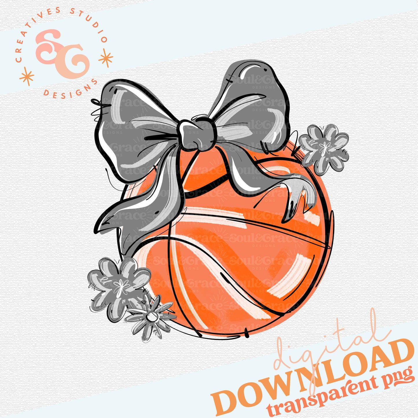 GRAY PLAY BALL BASKETBALL BOW WITH FLOWERS