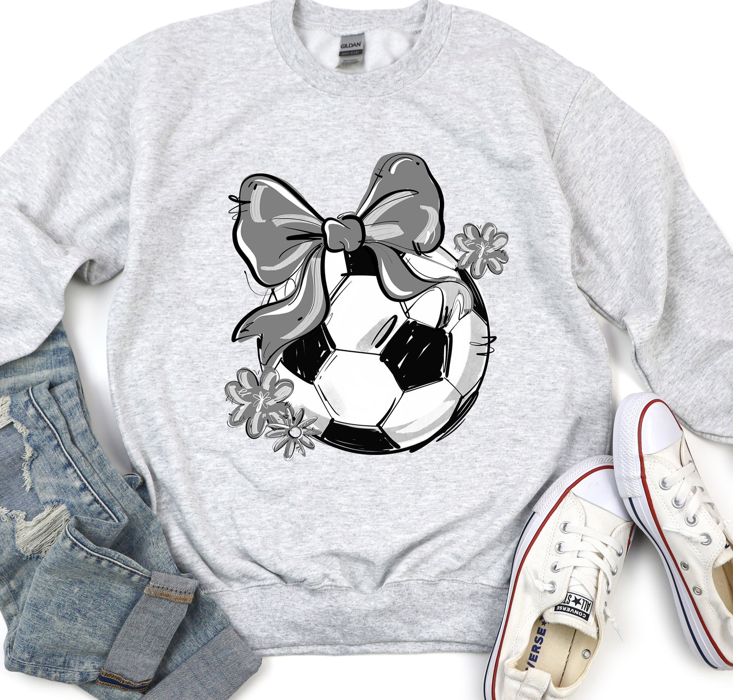GRAY PLAY BALL SOCCER BOW WITH FLOWERS