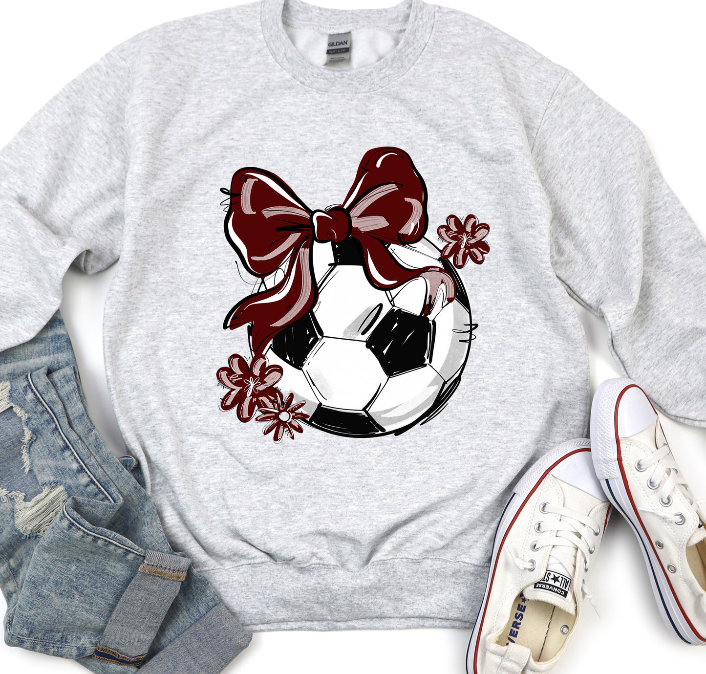 MAROON PLAY BALL SOCCER BOW WITH FLOWERS