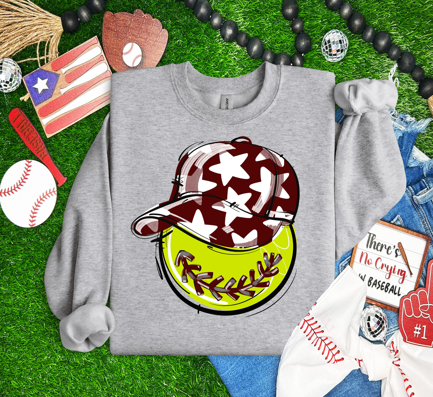 MAROON PLAY BALL HAPPY FACE SOFTBALL