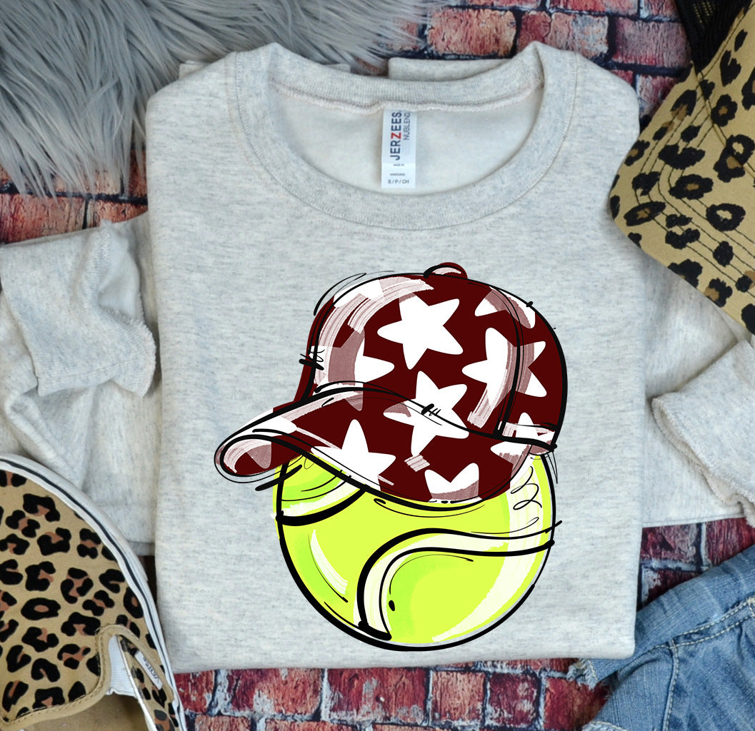 MAROON PLAY BALL HAPPY FACE TENNIS