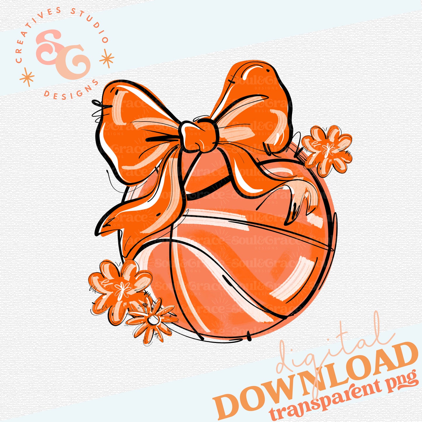 ORANGE PLAY BALL BASKETBALL BOW WITH FLOWERS