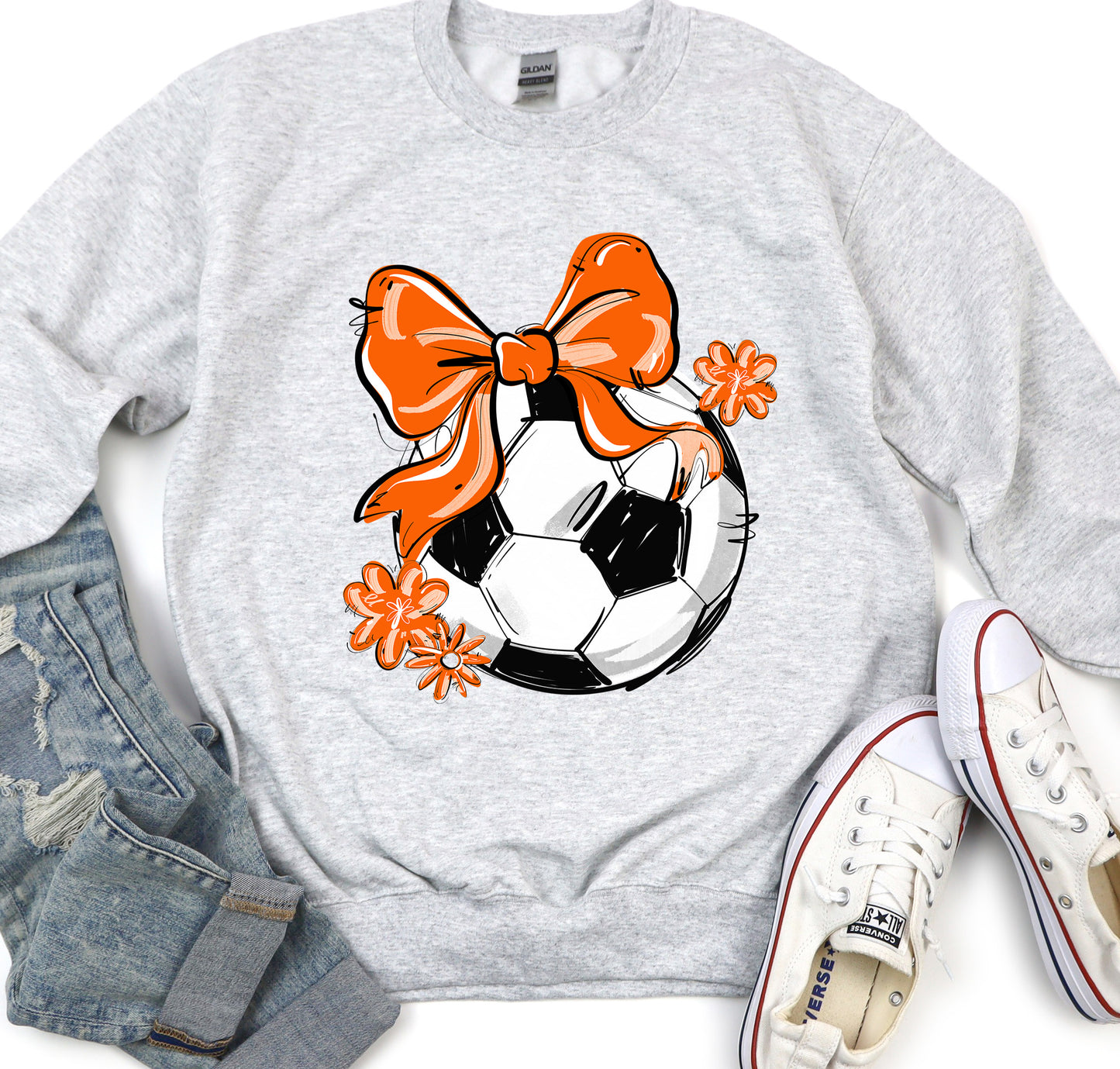 ORANGE PLAY BALL SOCCER BOW WITH FLOWERS