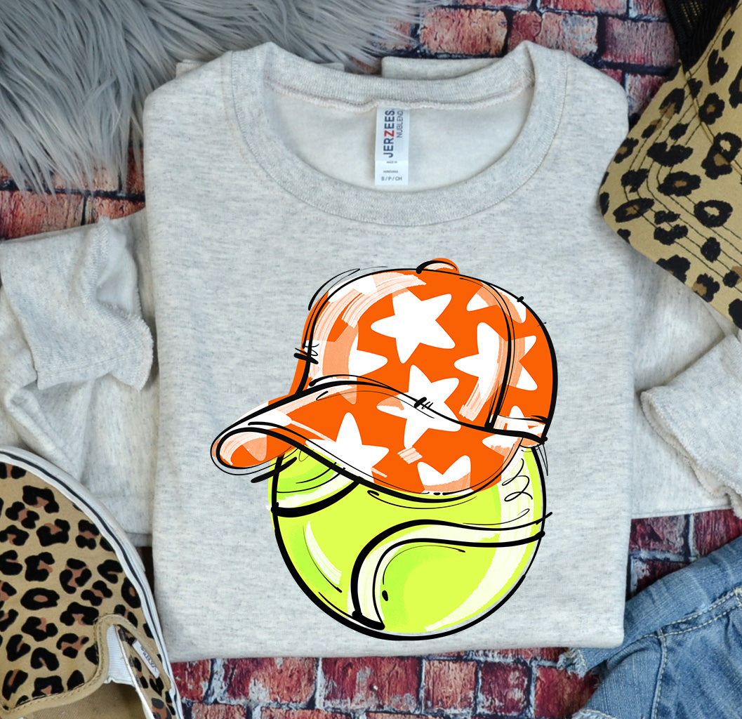 ORANGE PLAY BALL HAPPY FACE TENNIS