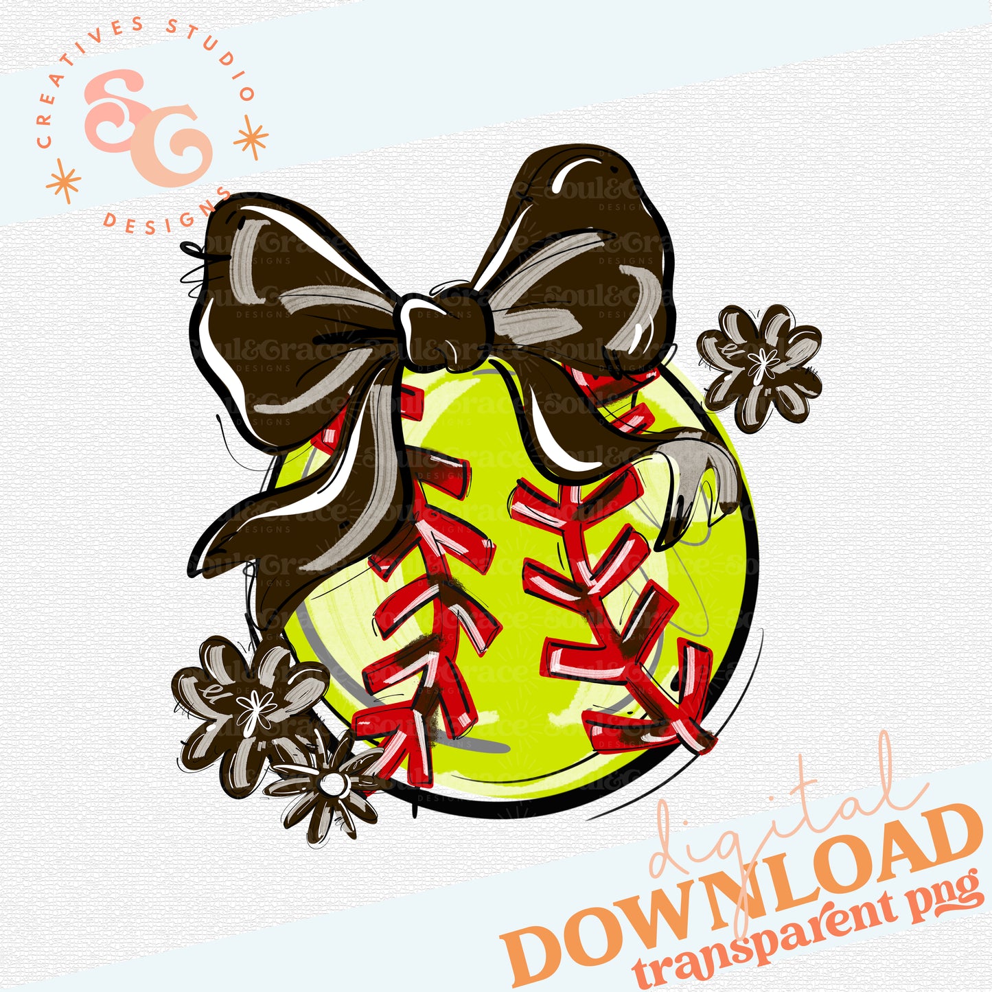 BROWN PLAY BALL BOW WITH FLOWERS SOFTBALL
