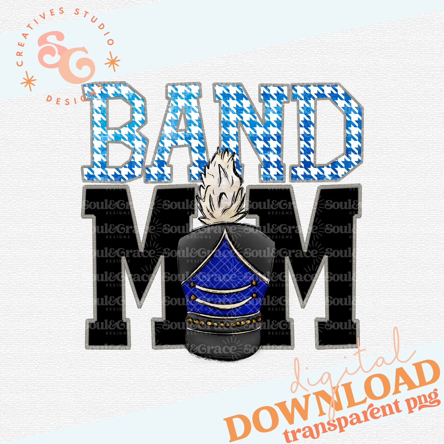 Faux Stitched Band Mom - Blue
