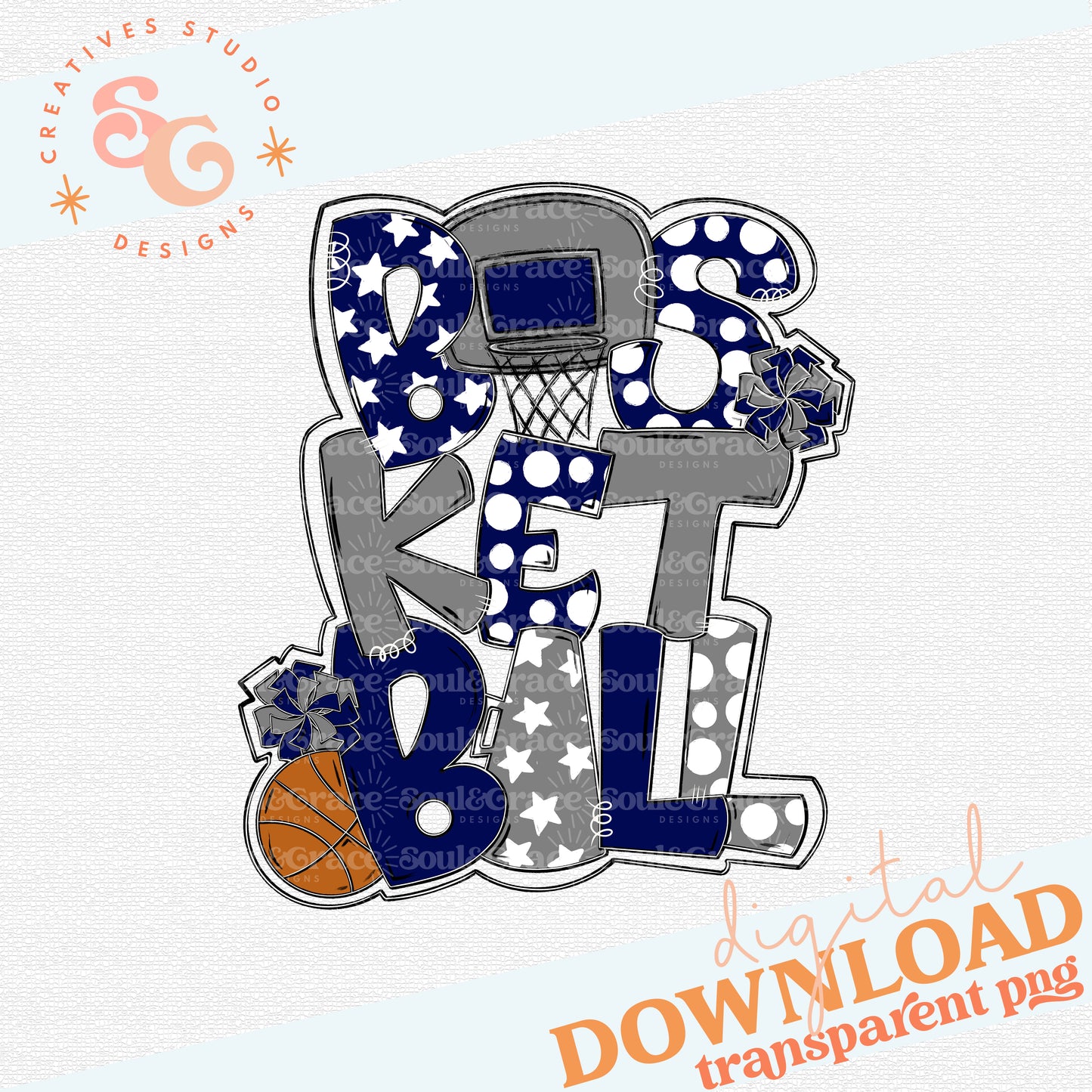 Basketball Word Art Navy Gray