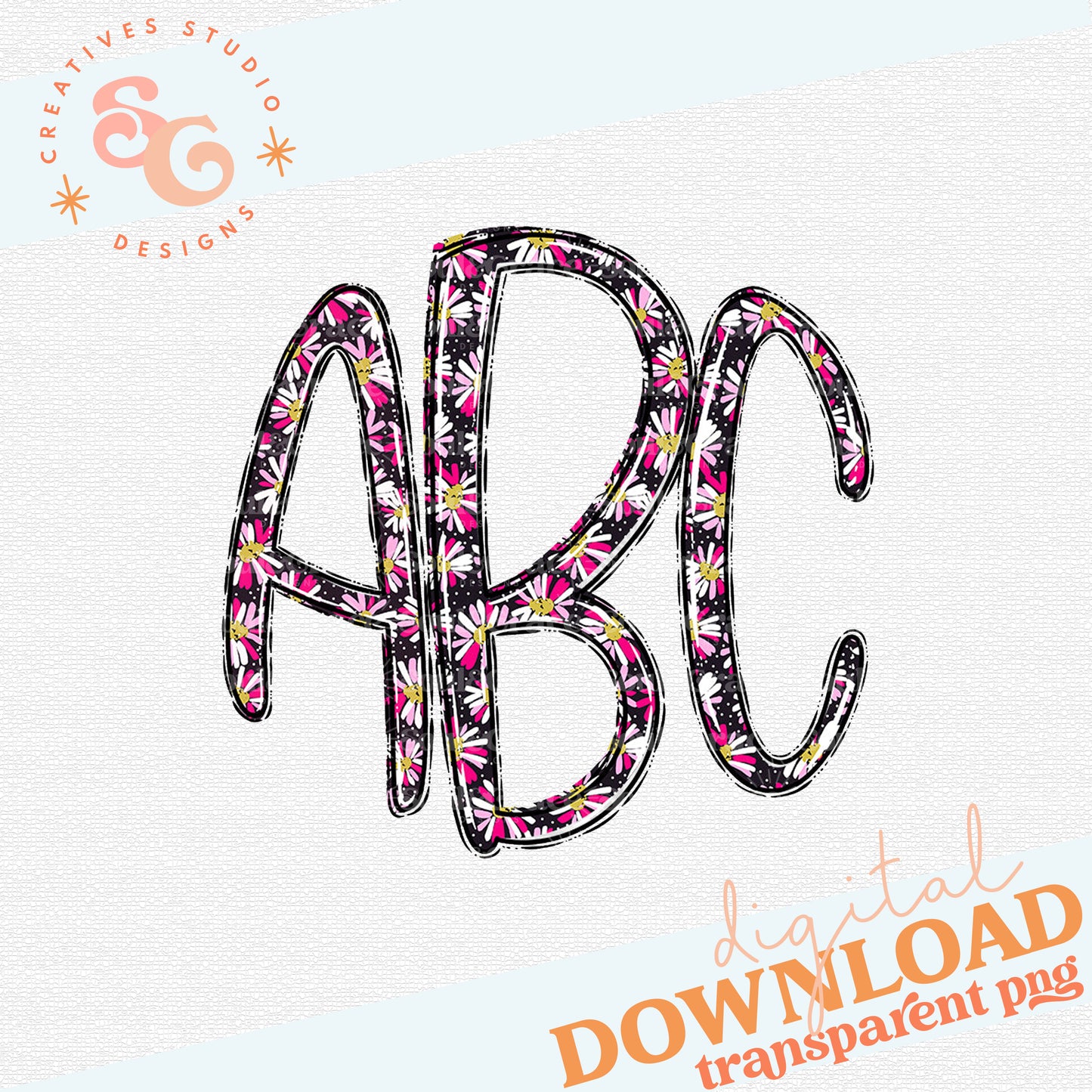 Black and Brights Floral Three Letter Doodle Monogram - SAG Exclusive