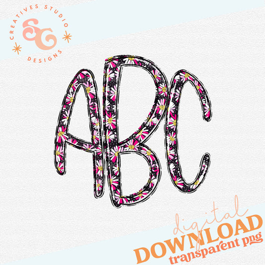 Black and Brights Floral Three Letter Doodle Monogram - SAG Exclusive