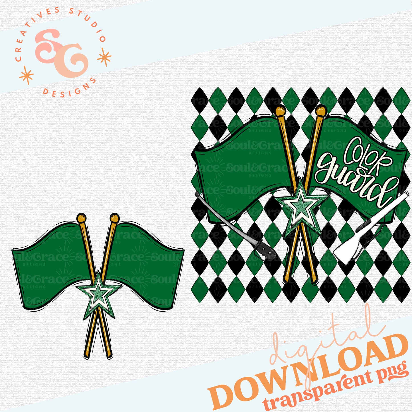 COLOR GUARD ARGYLE KELLY GREEN