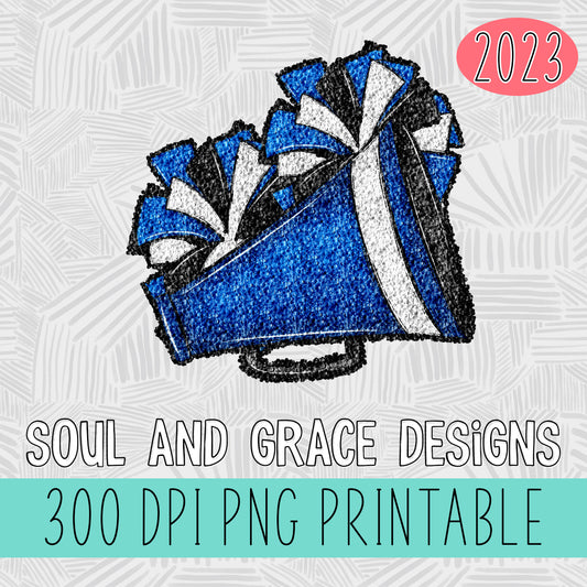 Cheer Megaphone and Poms Faux Sequin - Blue